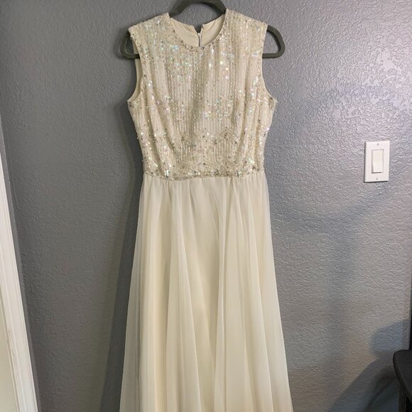 Jack Bryan Dresses & Skirts - 1970s Vintage Jack Bryan Cream Chiffon & Sequin Maxi  Party Dress READ